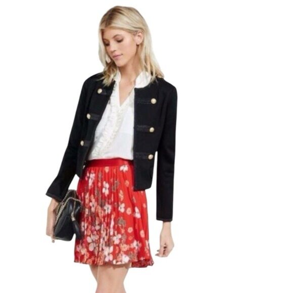 Express Dresses & Skirts - Express Red Floral Pleated Elastic Waist Mini Skirt, Size Medium